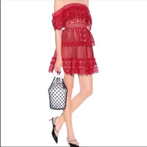 Self-Portrait Red Off-Shoulder Lace Mini Dress